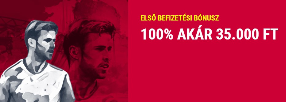 .</strong> 100% bónusz az első befizetésre 35.000 HUF-ig. A befizetést egyszer kell megjátszani, minimális szorzókkal 1.50.