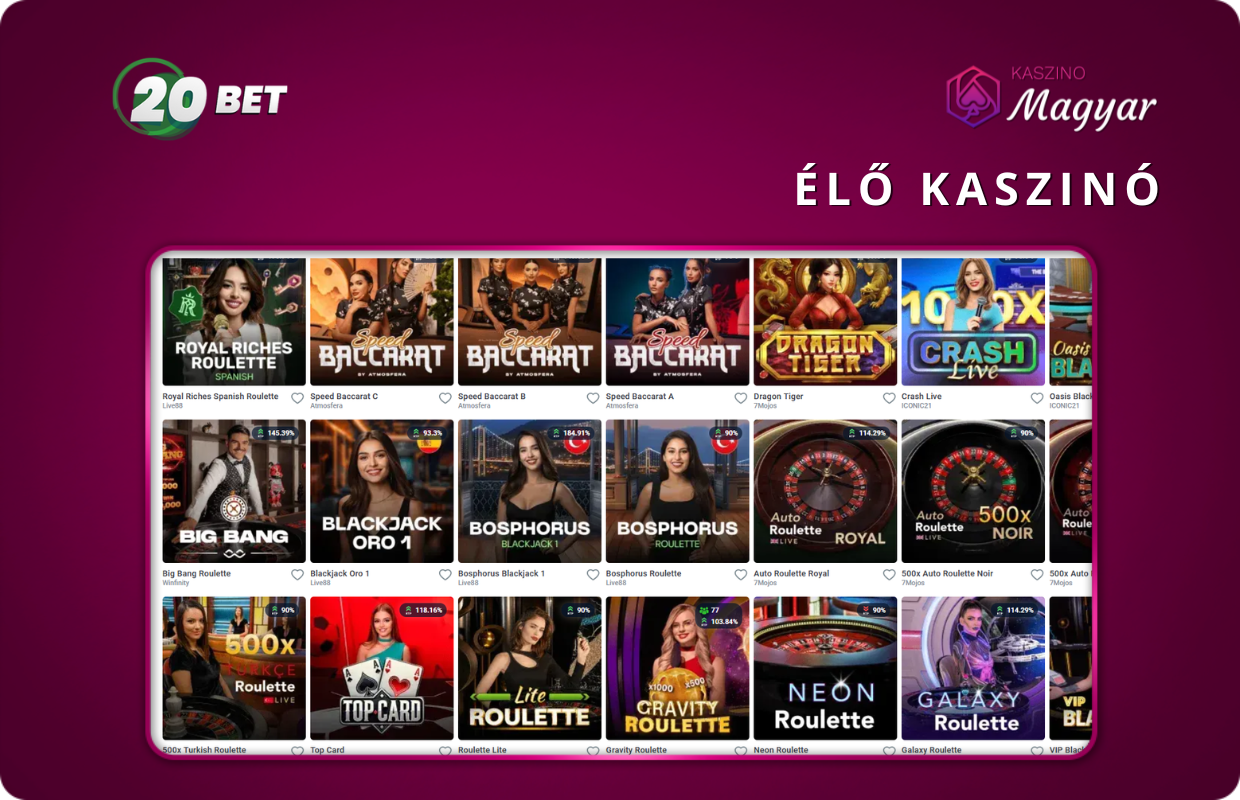 20Bet játékosok széles választéka a legjobb fejlesztőktől