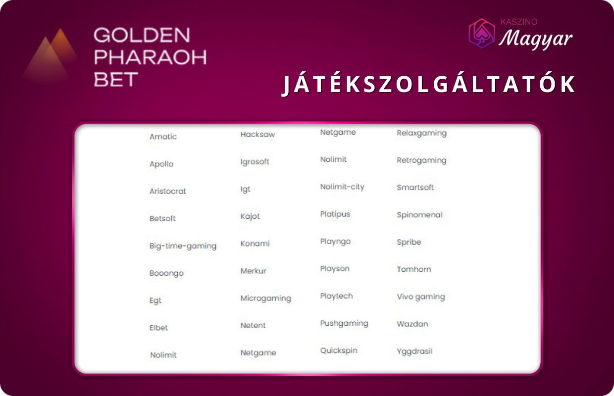 arany fáraó Játék szolgáltatók